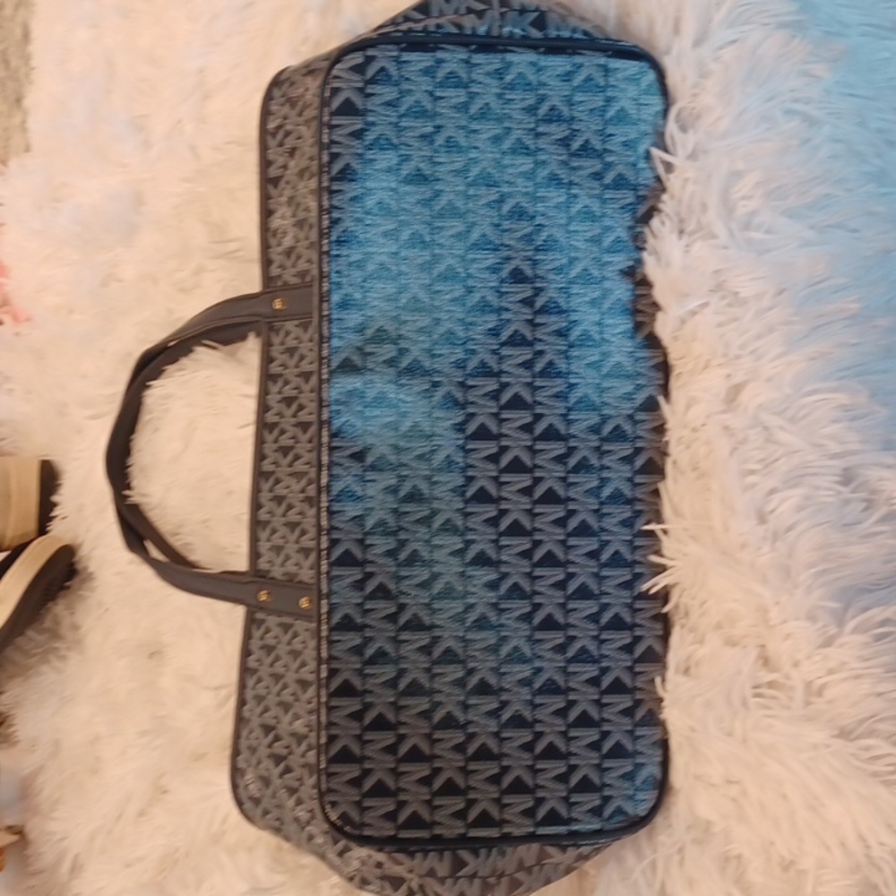 NWT Michael Kors Carter Large Top Zip Tote Bag Purse in Navy MK Logo Print - Picture 12 of 14